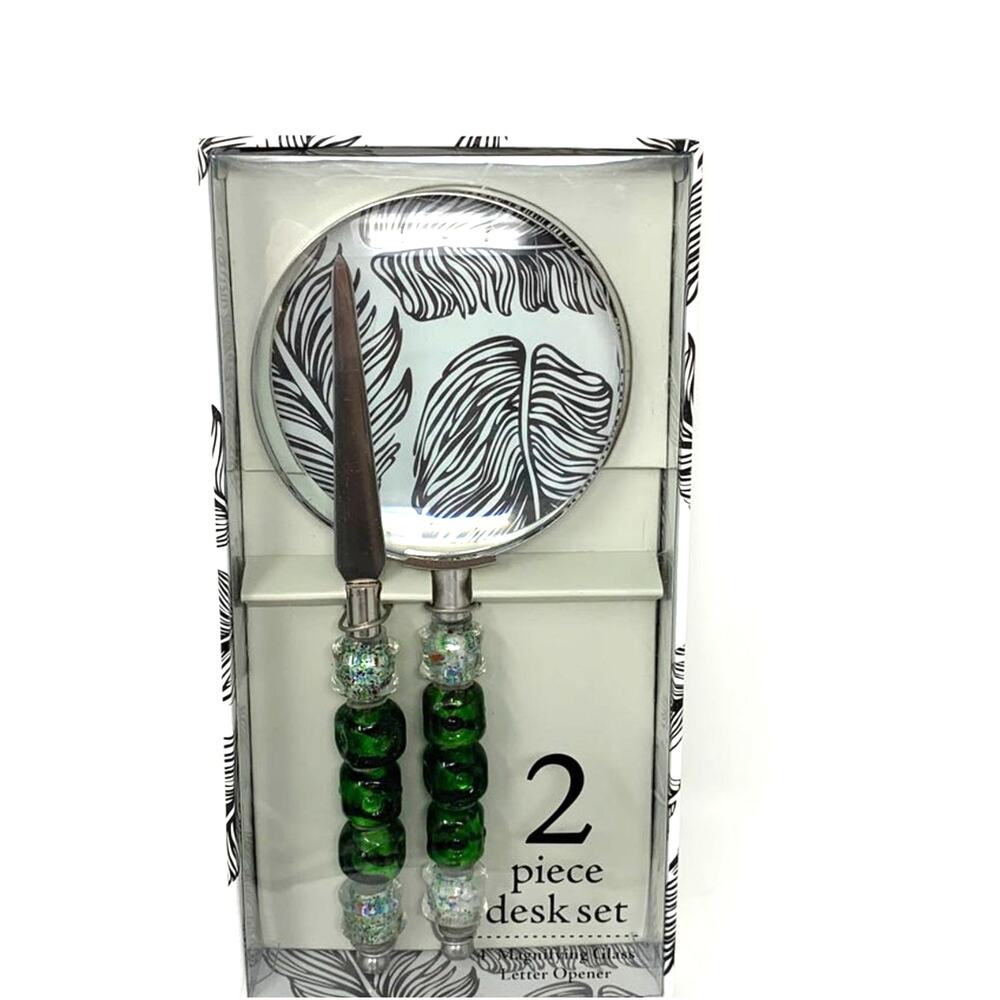Wild Eye Designs Green Desk Set with Glass Magnifier and Letter Opener NIB